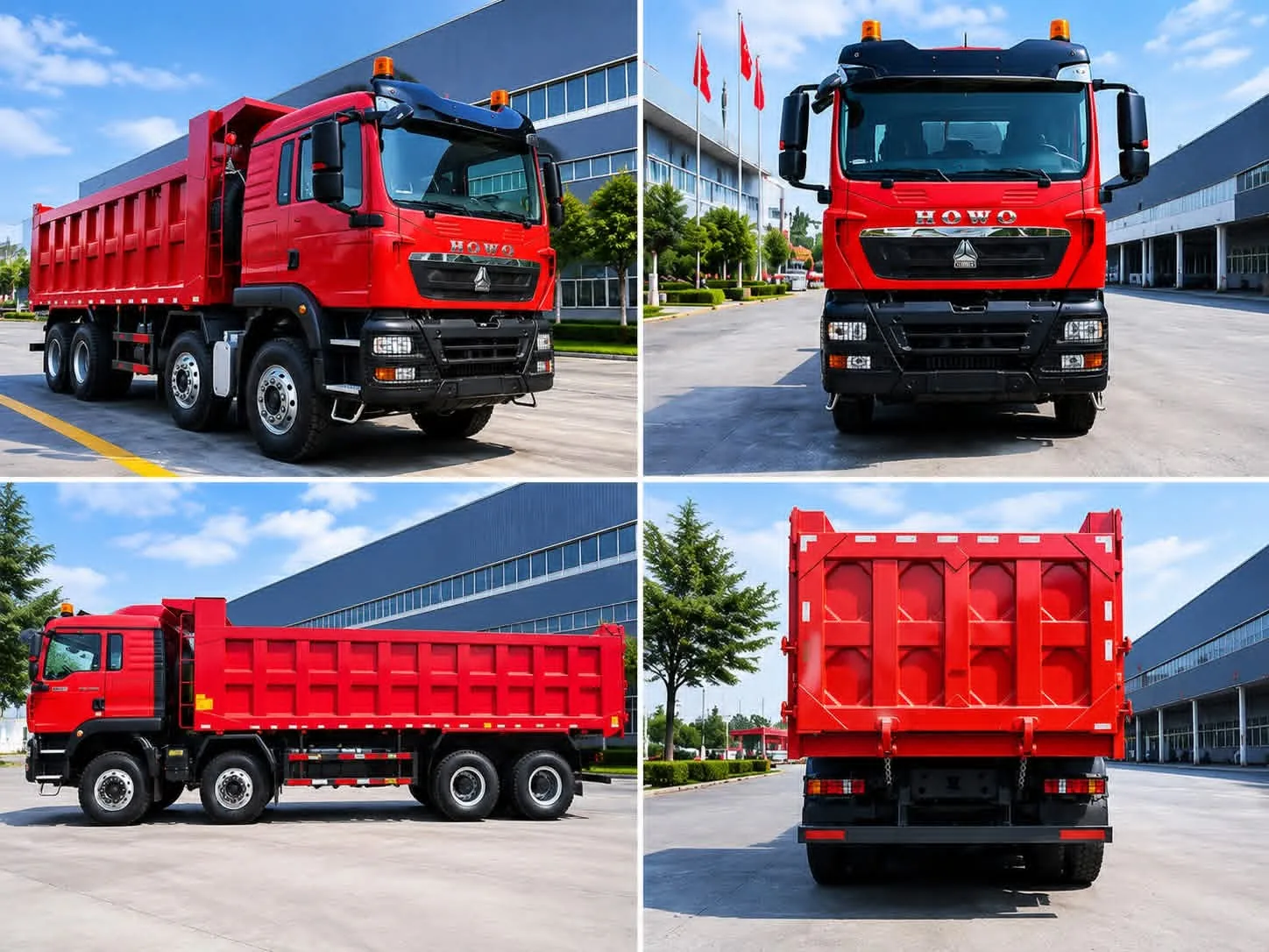 Camions lourds rouges pour le transport industriel